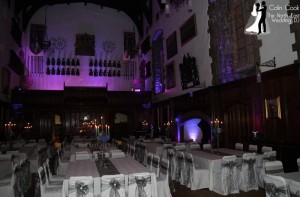 Durham Castle with Purple Uplighting for Wedding